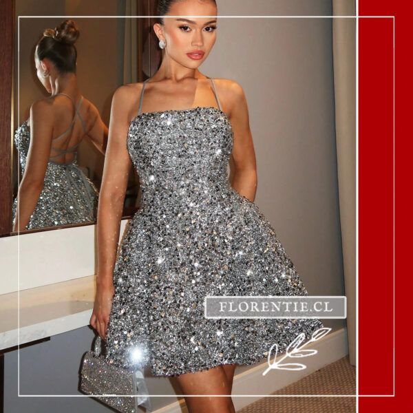 Vestido plateado fiesta corto