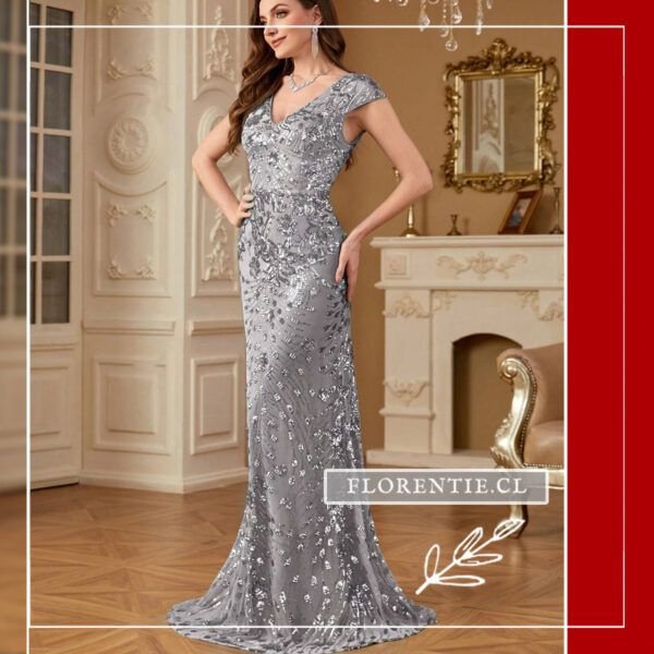 Vestido plateado flores