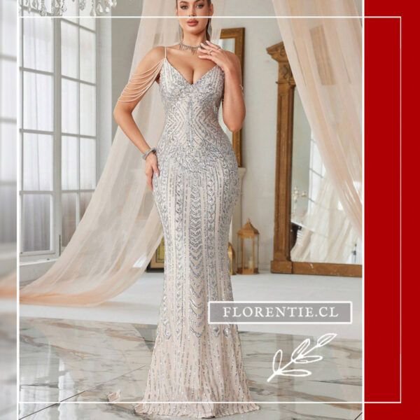 Vestido plateado lentejuelas largo