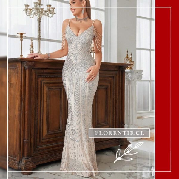 Vestido plateado lentejuelas mujer