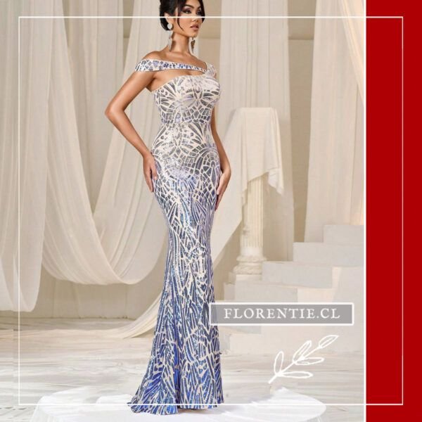 Vestido plateado y azul