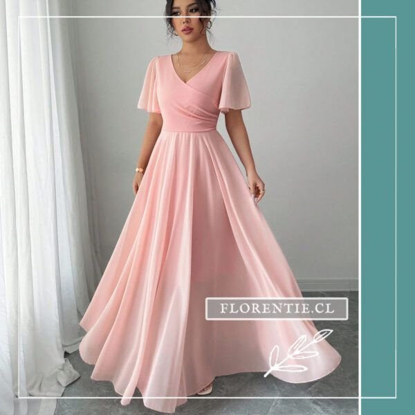 Vestido rosado gasa largo