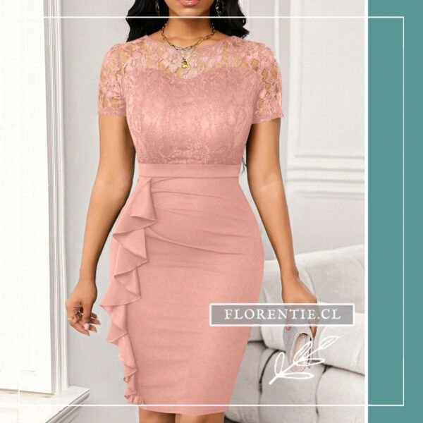 Vestido rosado midi manga larga