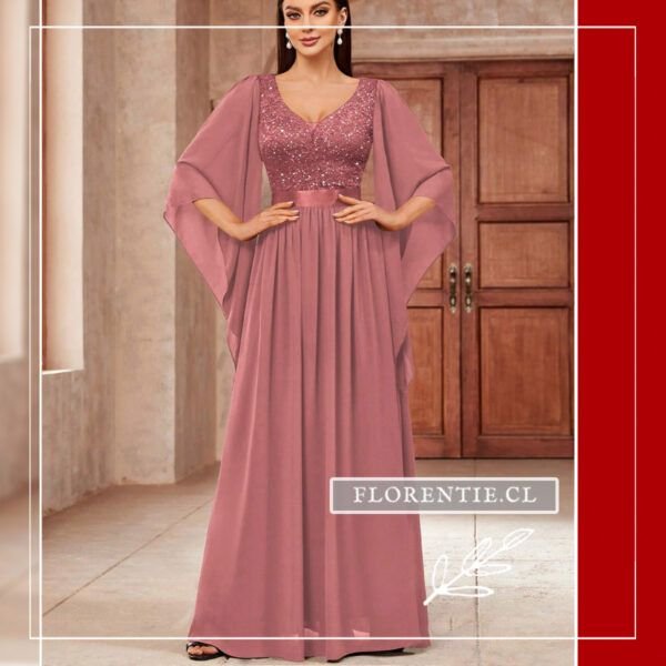Vestido rosado oscuro largo mujer