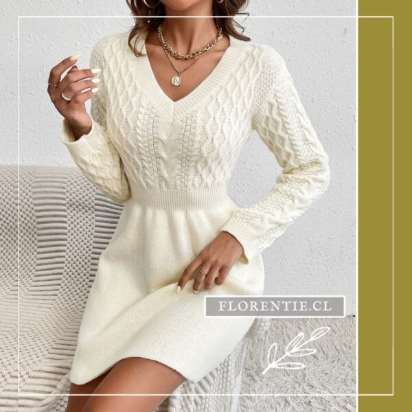 Vestido tejido blanco manga larga mujer