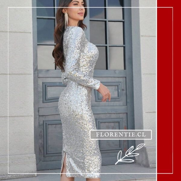 Vista perfil vestido plata midi