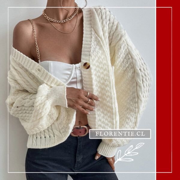 Cardigan cuello V mujer blanco