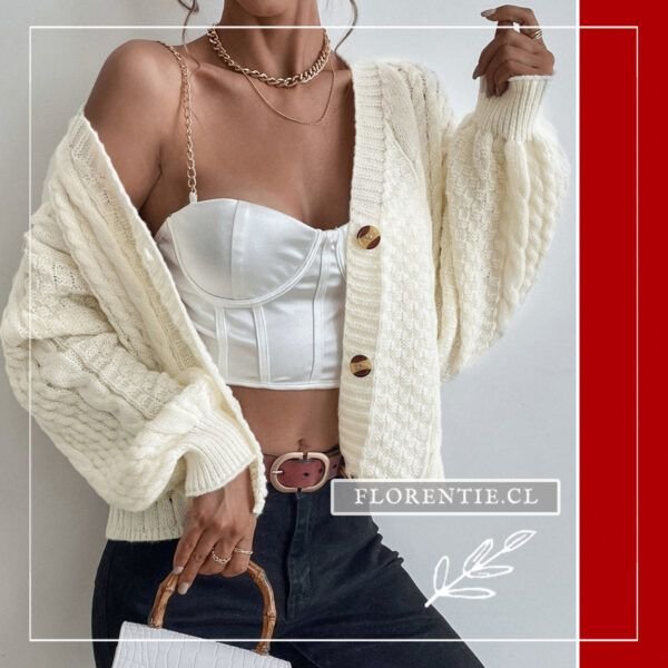 Cardigan mujer cuello V color blanco
