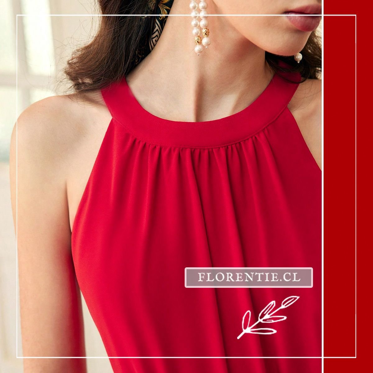 Detalle cuello enterito rojo fiesta