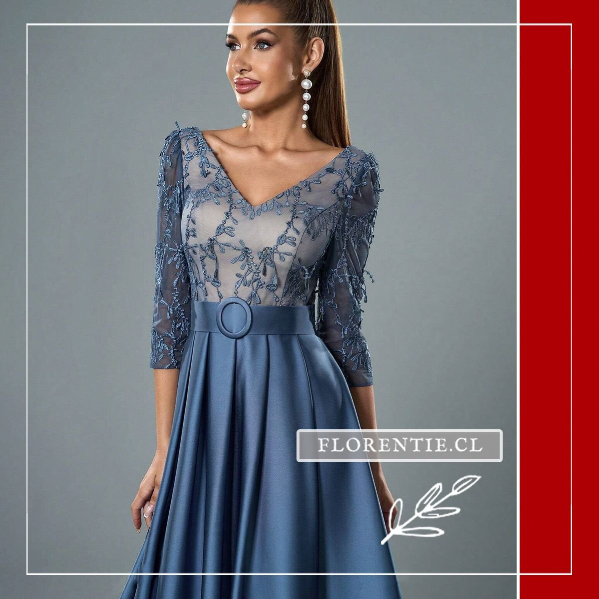 Detalle cuerpo vestido dama de honor azul acero