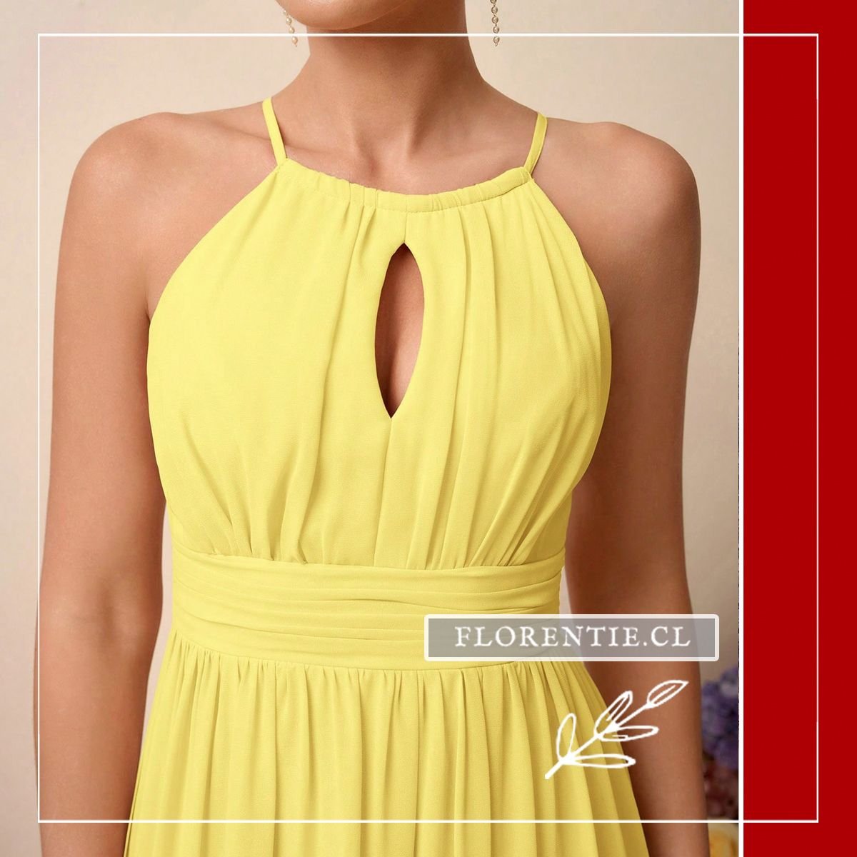 Detalle escote vestido graduacion amarillo