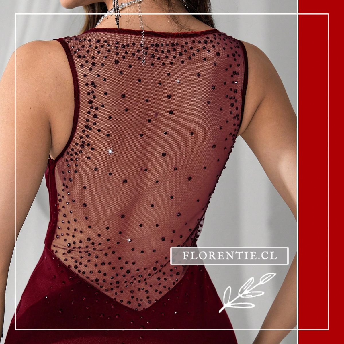 Detalle espalda vestido graduación color vino