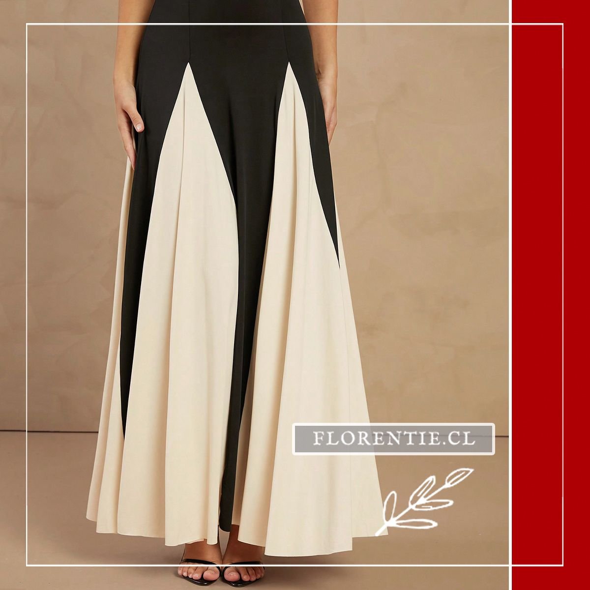 Detalle falda vestido graduacion blanco y negro