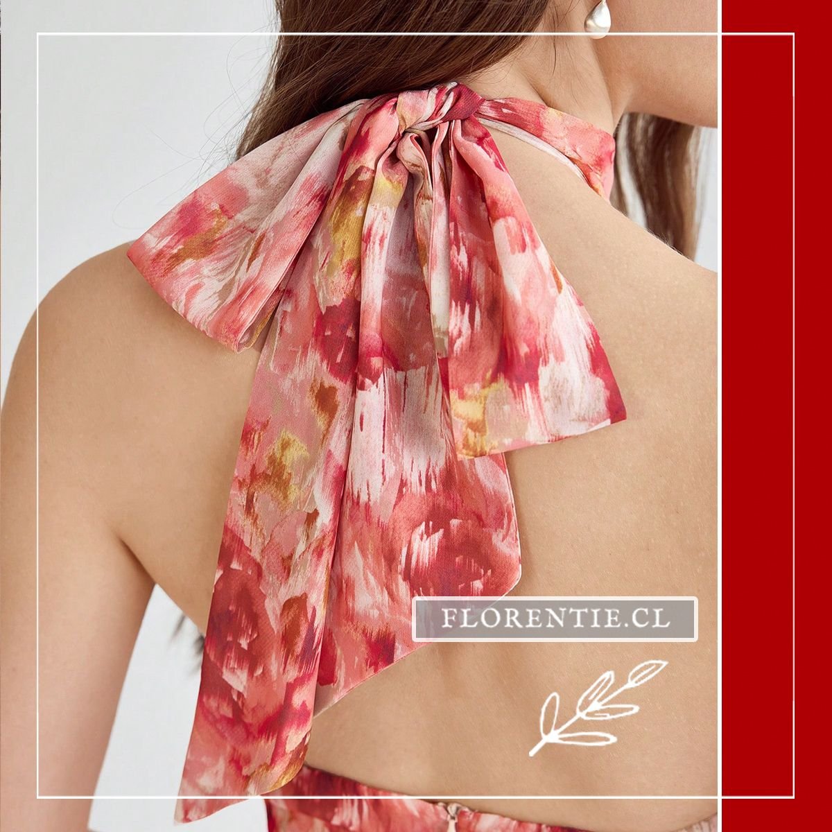 Detalle lazo cuello vestido graduacion estampado