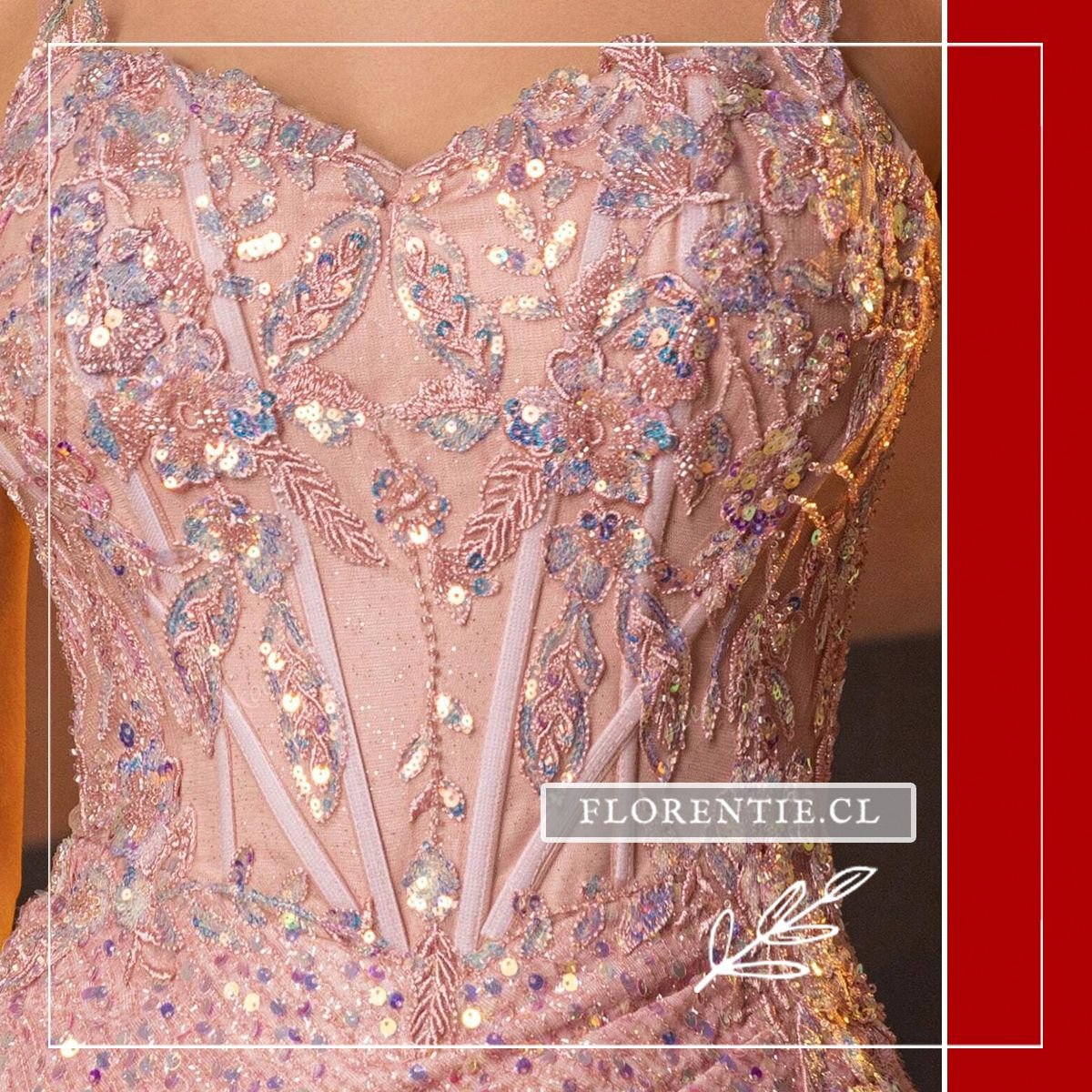 Detalle lentejuelas corset vestido graduación