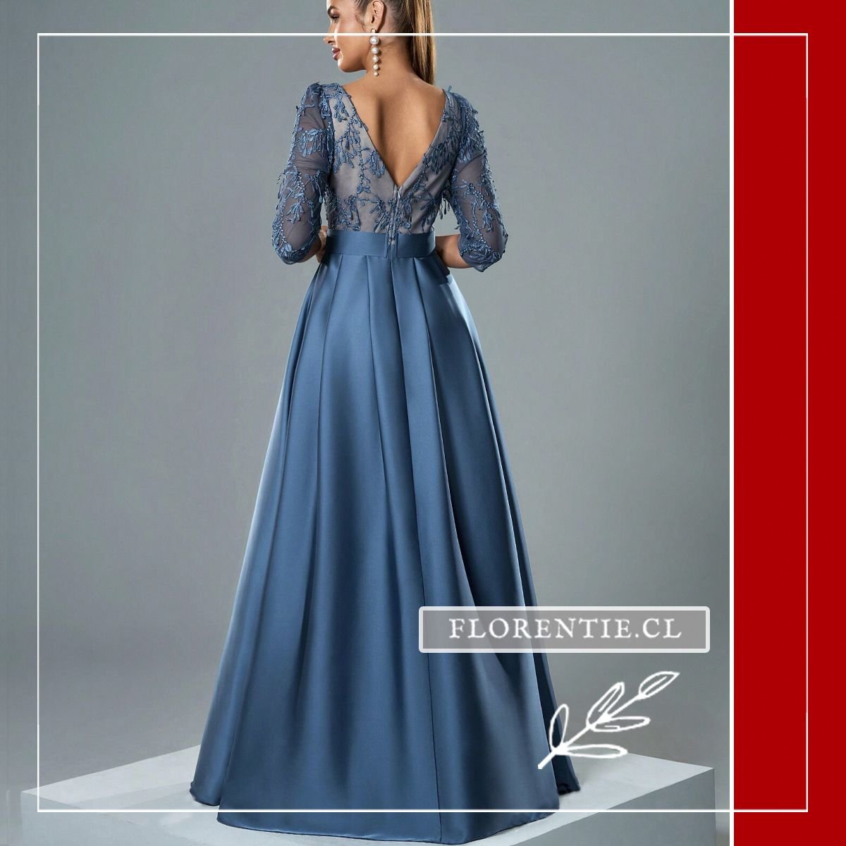 Espalda vestido dama de honor azul acero