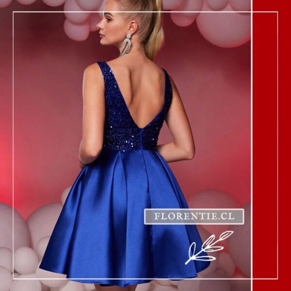 Espalda vestido de graduación corto azul