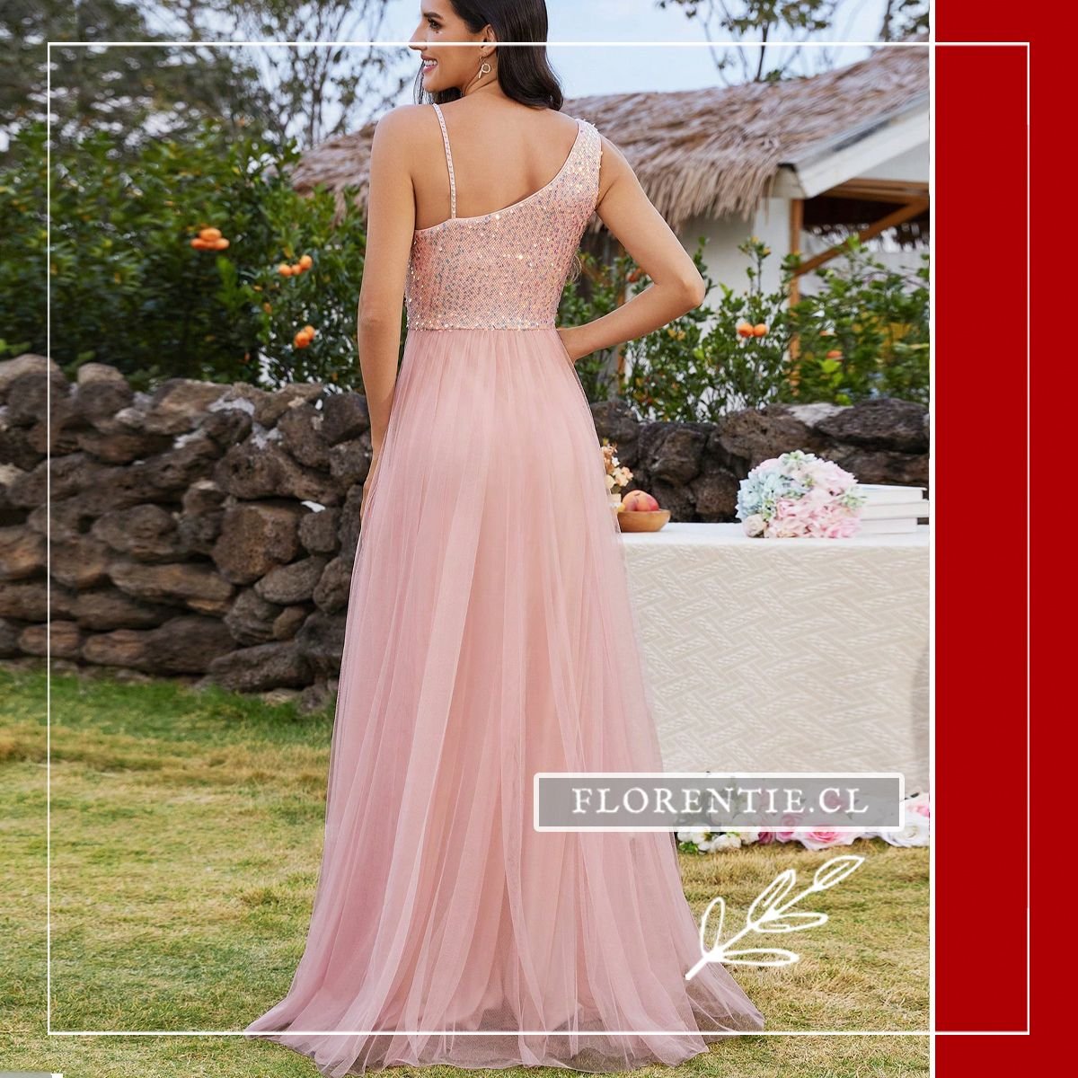 Espalda vestido de graduación rosa claro