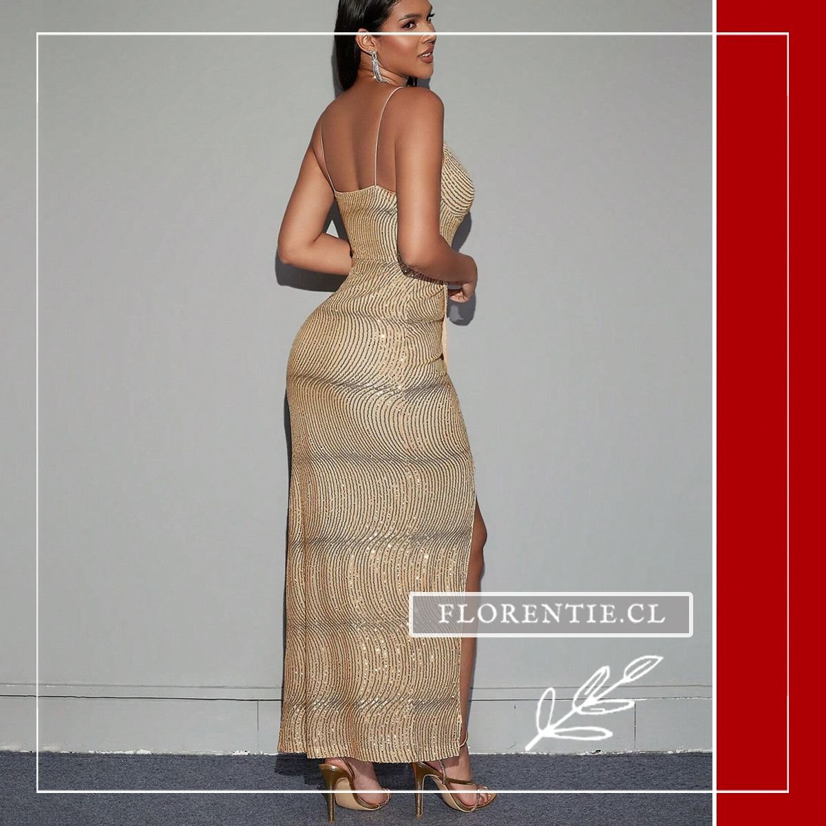 Espalda vestido dorado largo graduacion