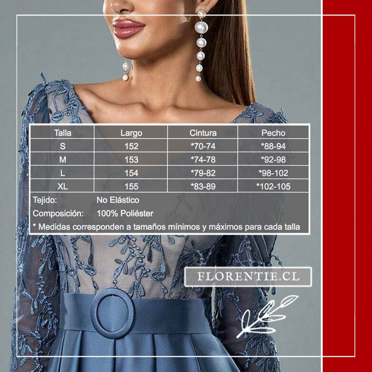 Medidas vestido dama honor azul acero Martha