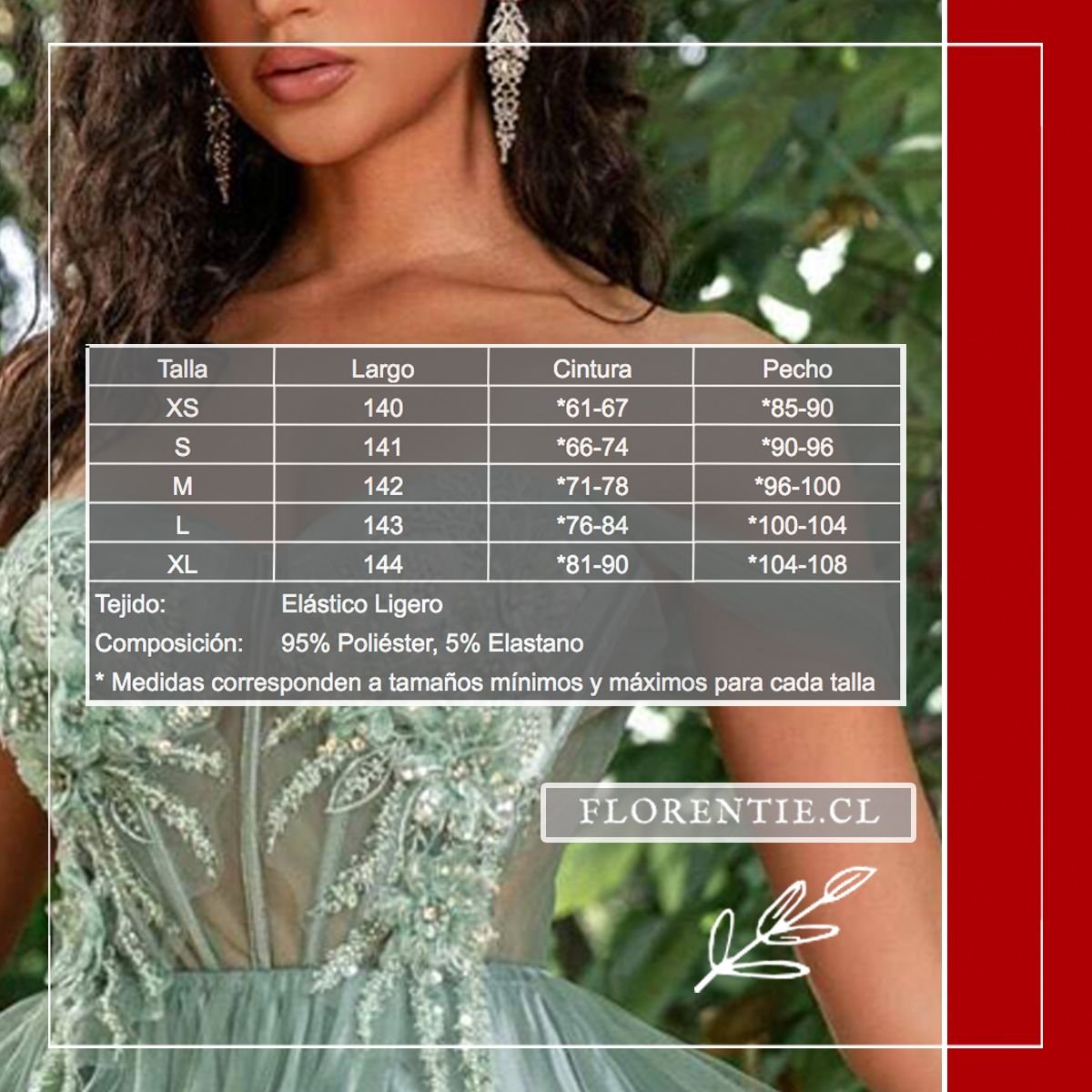 Medidas vestido de graduación verde claro