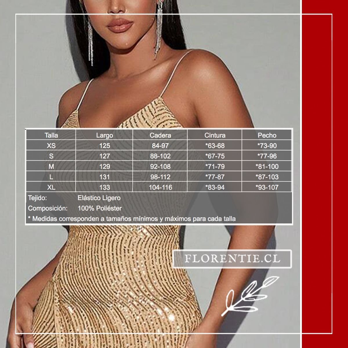 Medidas vestido dorado largo graduacion