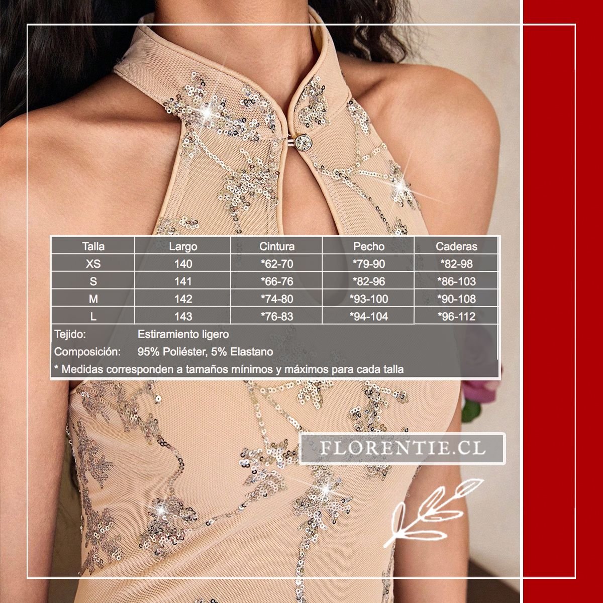 Medidas vestido fiesta cuello mao