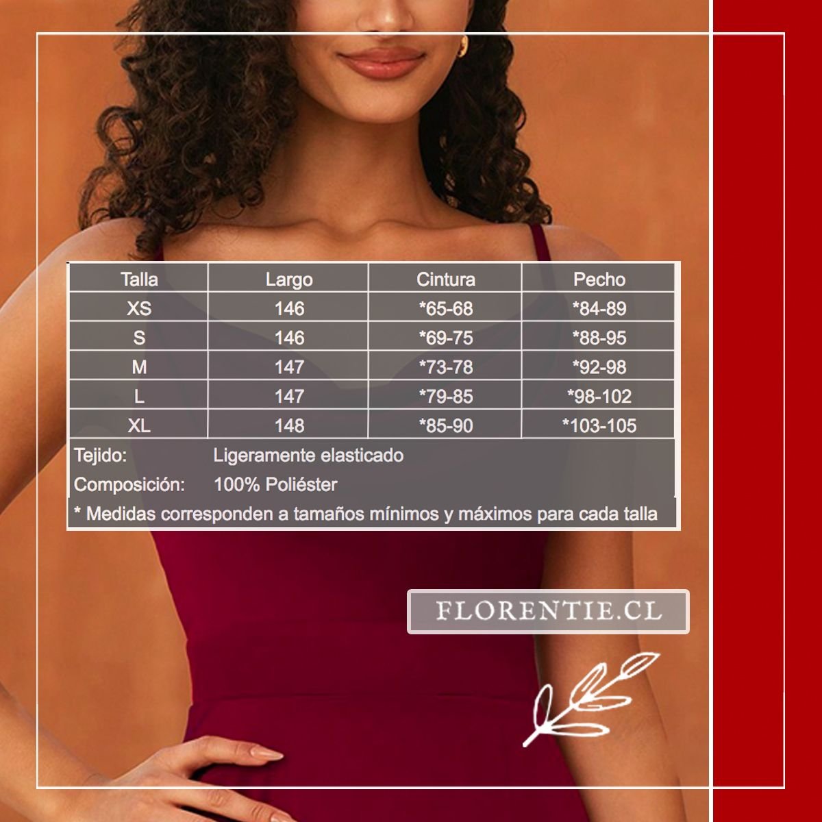 Medidas vestido graduación burdeos