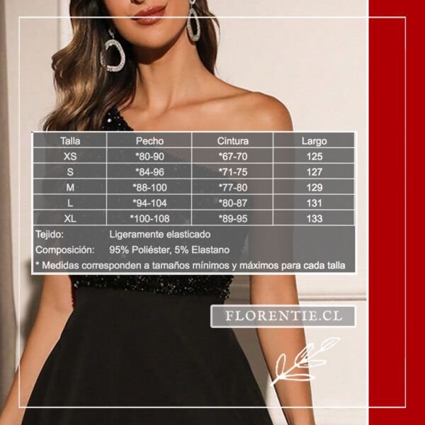 Medidas vestido lentejuelas asimetrico