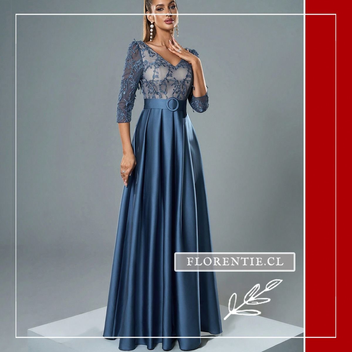 Vestido dama honor color azul acero