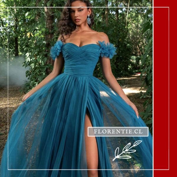 Vestido de graduación azul petróleo