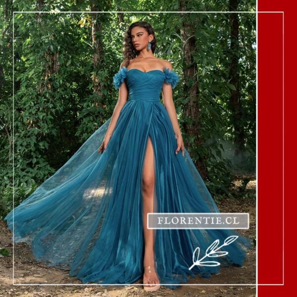 Vestido de graduación color azul petróleo