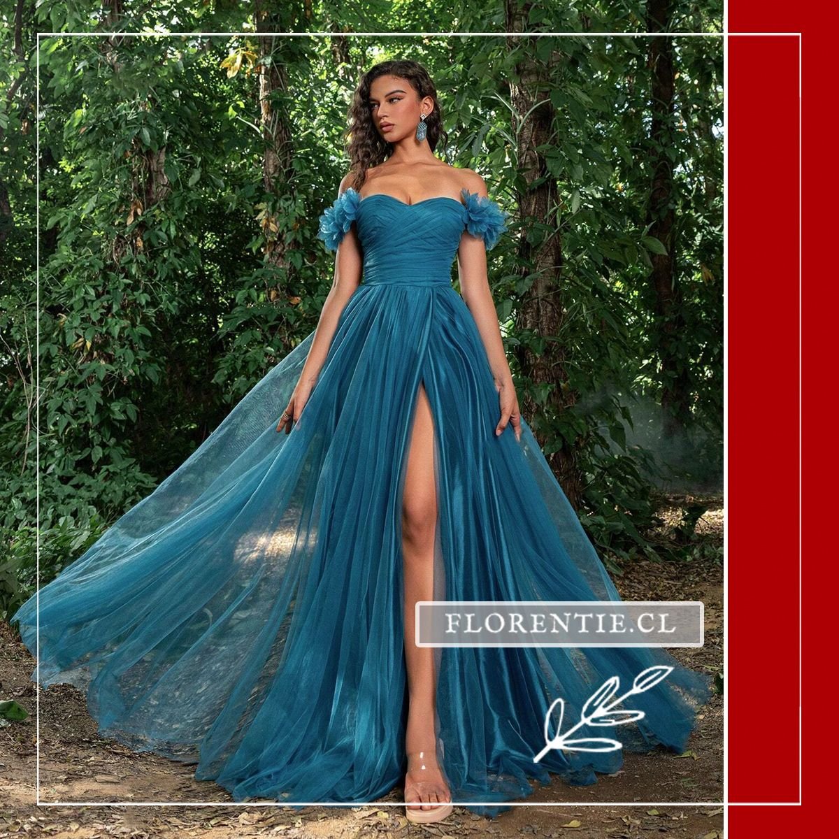 Vestido de graduación color azul petróleo