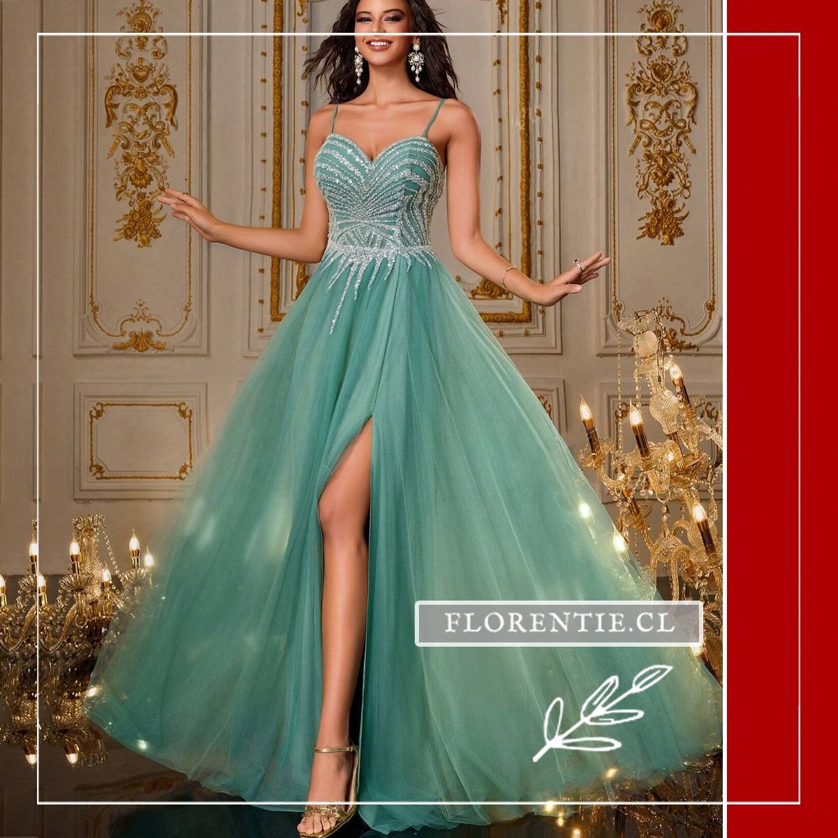 Vestido graduación corte A verde menta