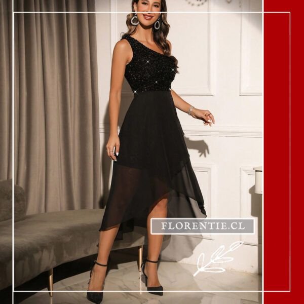 Vestido lentejuelas asimetrico negro