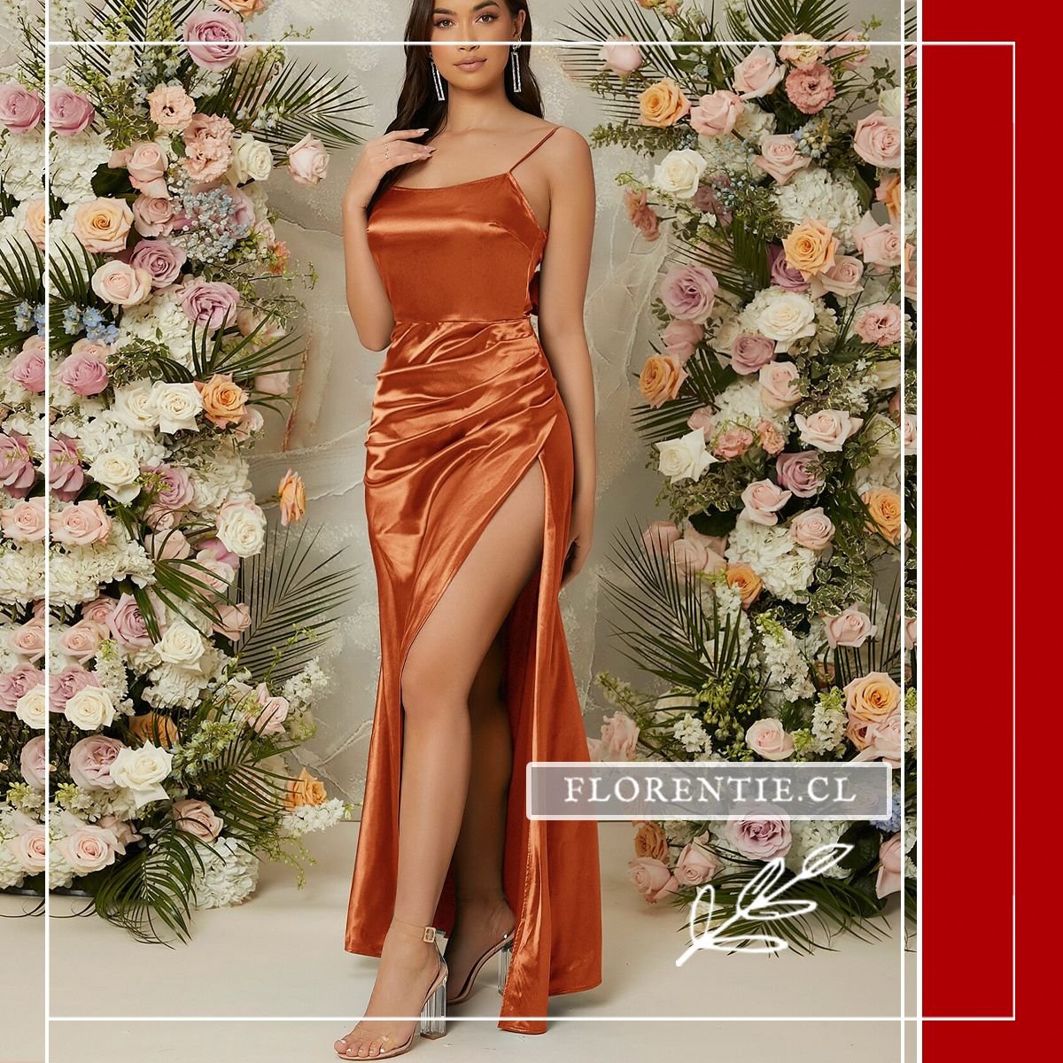 Vestido graduacion largo naranja Irene - Imagen 3