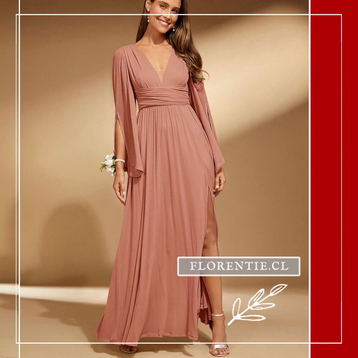 Vestido para graduacion manga larga palo rosa