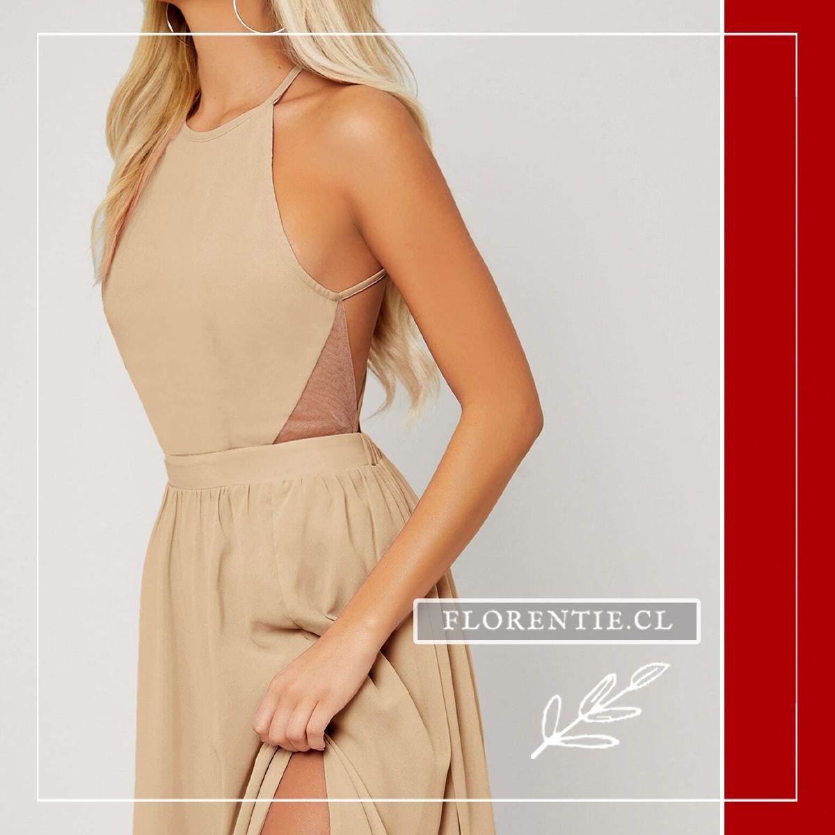 Vista perfil vestido de graduación color crema