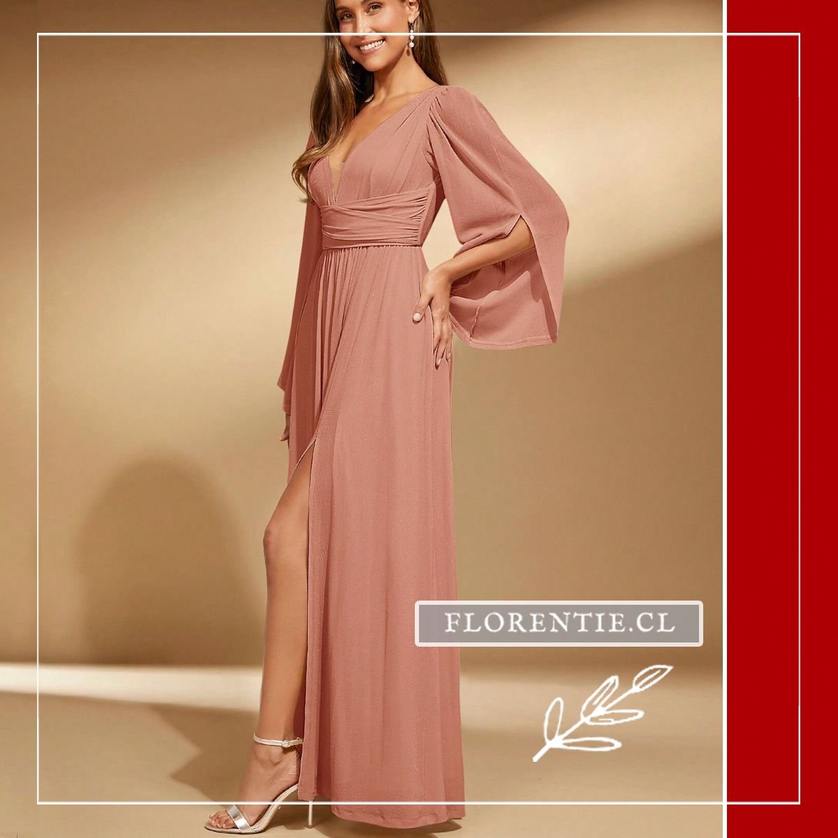 Vista perfil vestido graduación con mangas