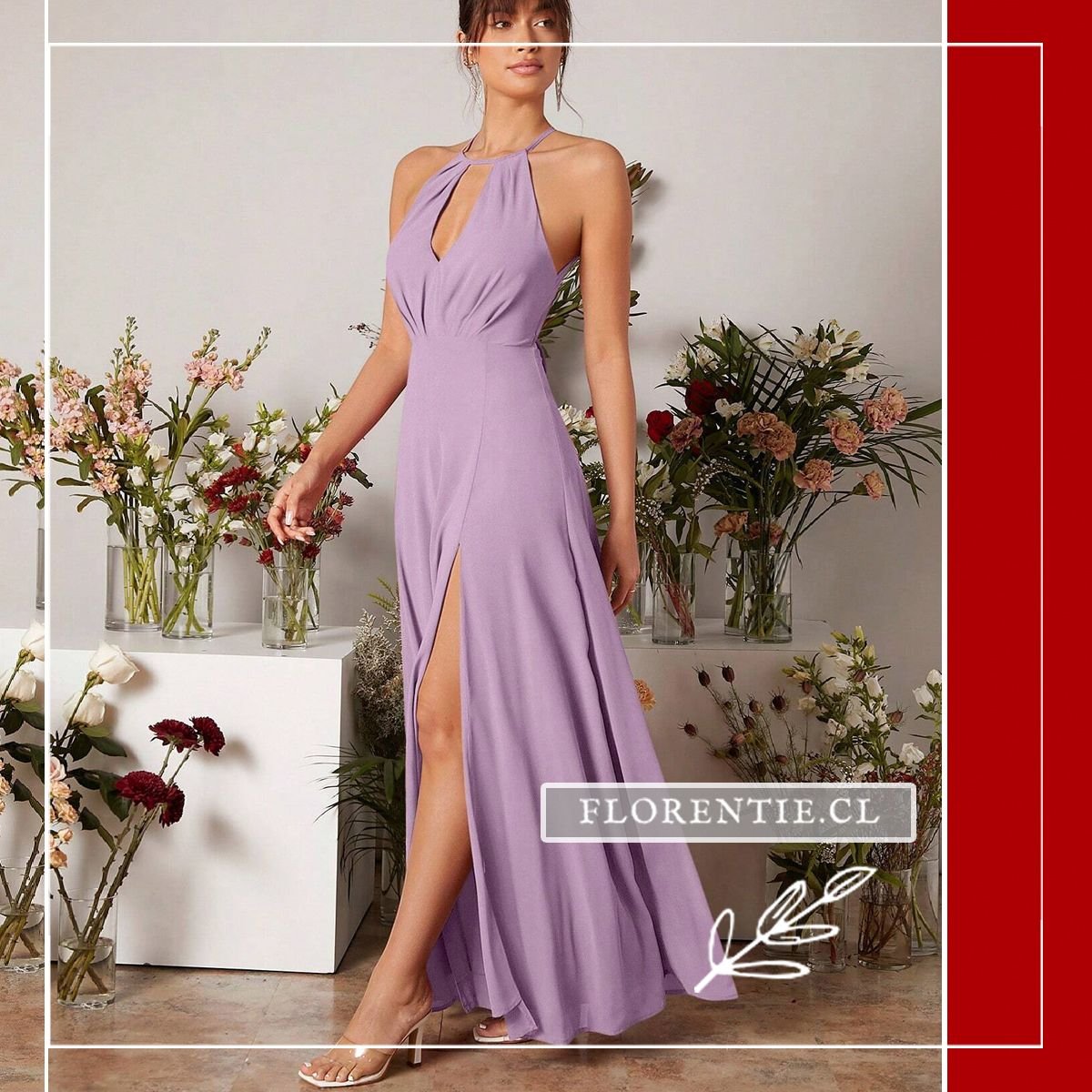 Vista perfil vestido lila fiesta