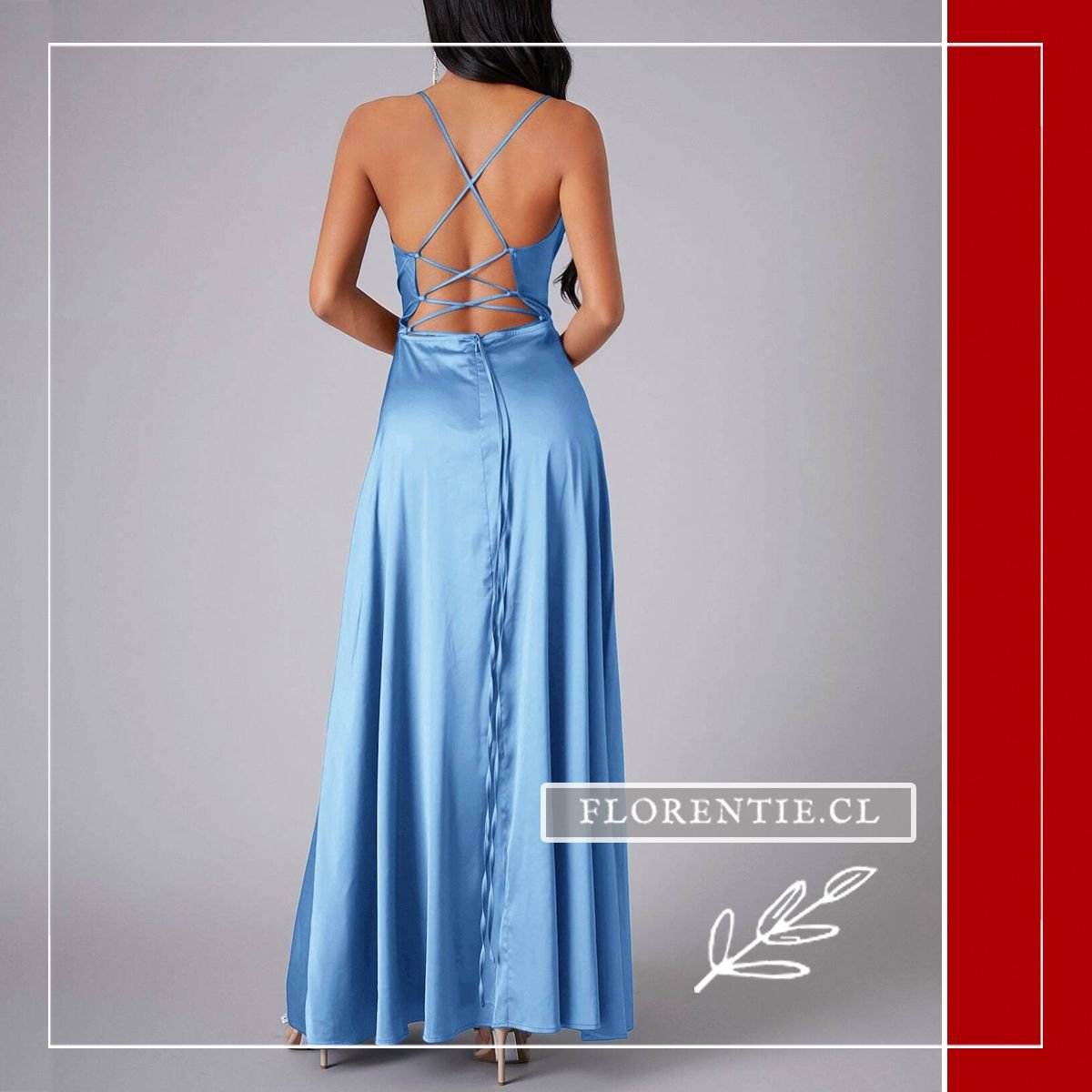 Vista posterior vestido graduación celeste