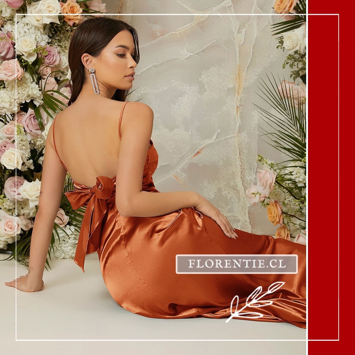 Vista posterior vestido graduacion largo naranja