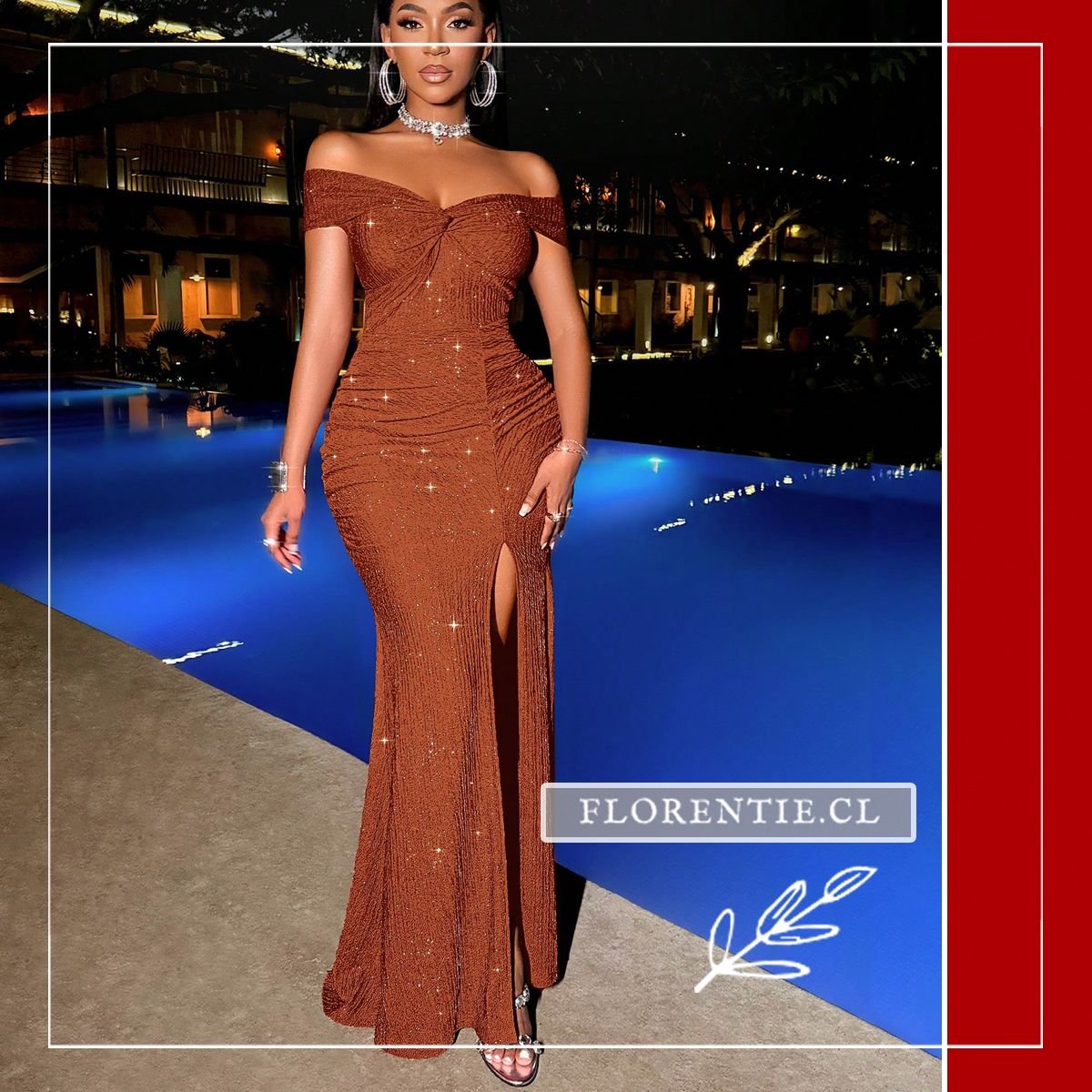 vestido graduacion escote barco terracota