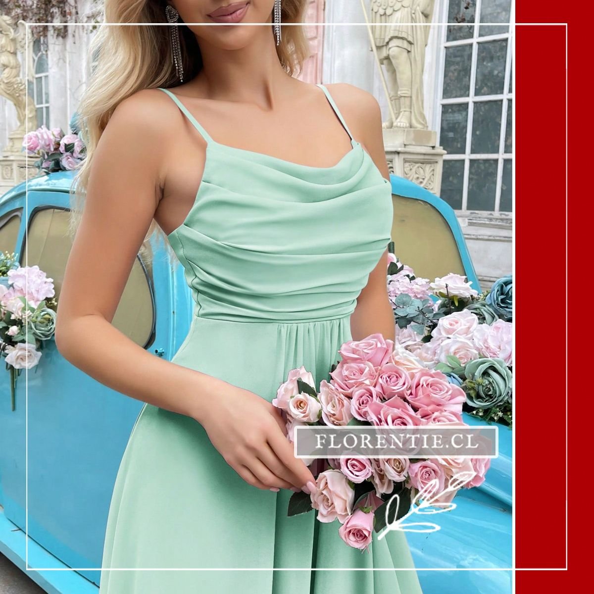 Detalle drapeado vestido verde agua