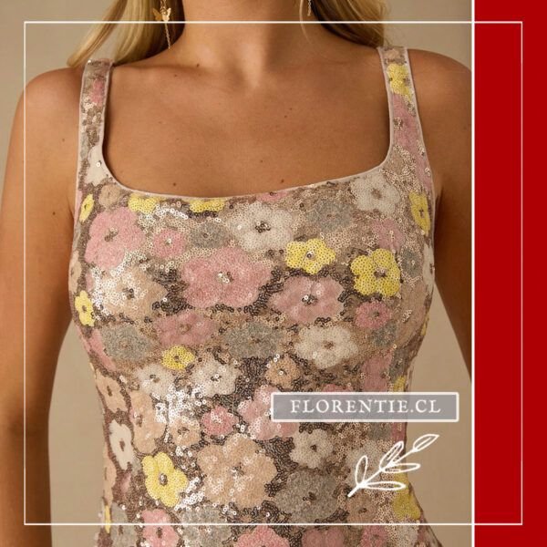 Detalle escote vestido corto de fiesta