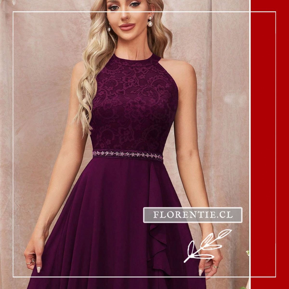 Detalle vestido midi burdeos