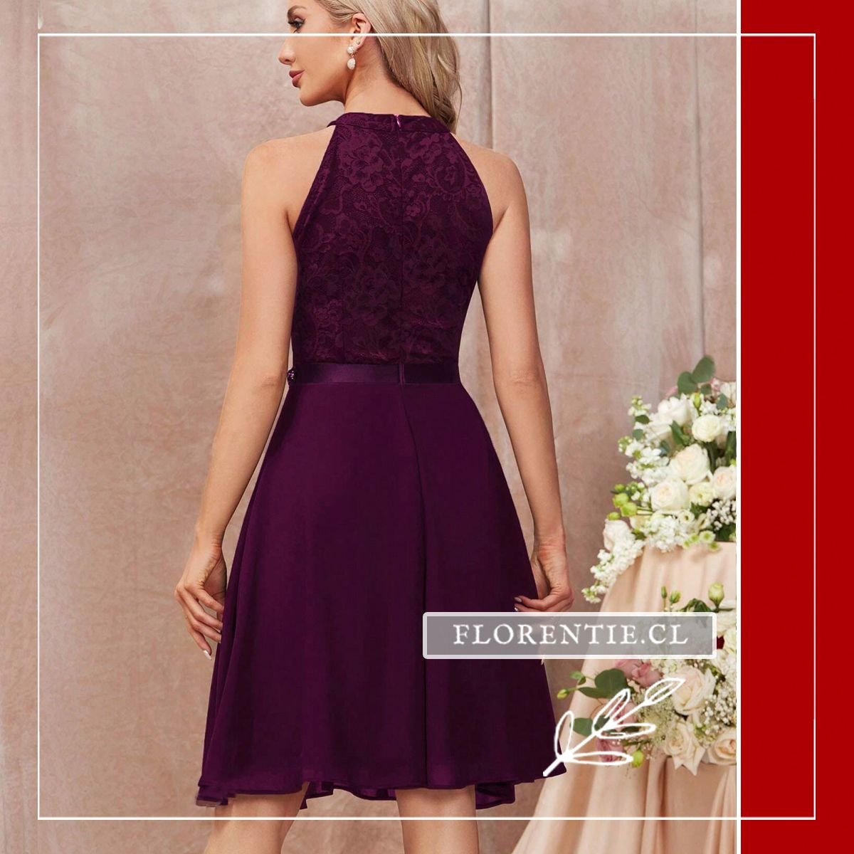 Espalda vestido midi burdeos