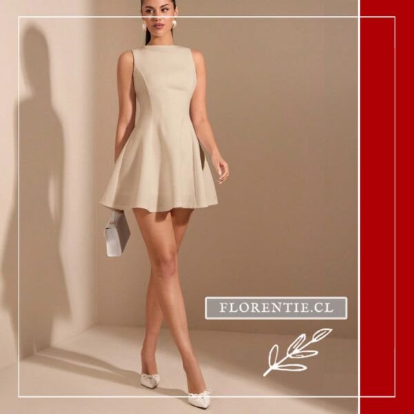 Vestido corto beige mujer