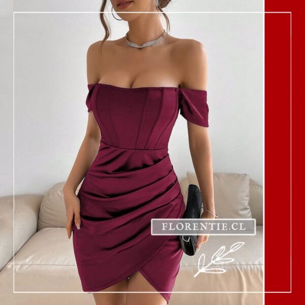 Vestido corto burdeos mujer