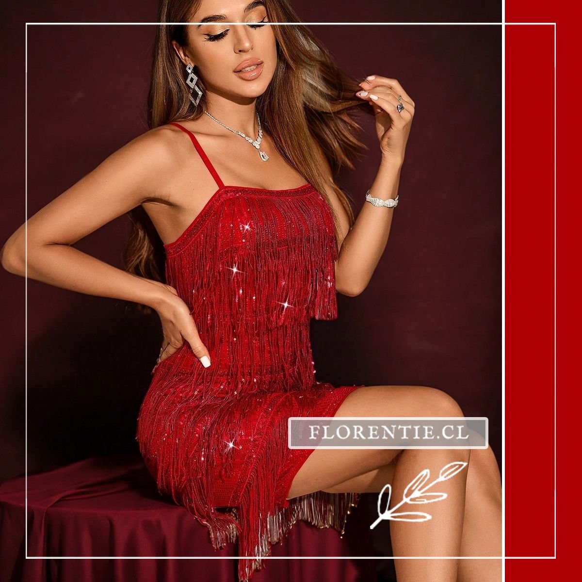 Vestido corto con flecos rojo